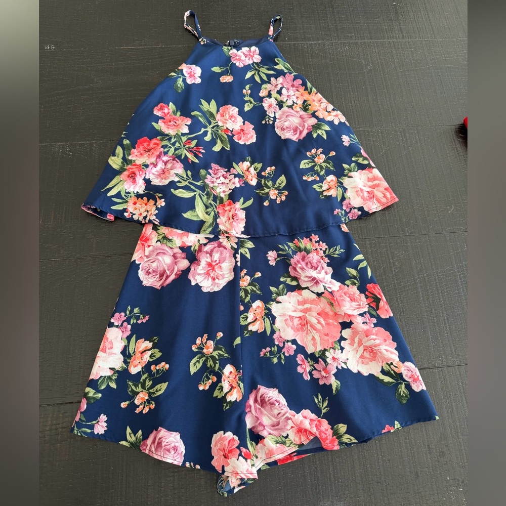 Lulu's Navy and Pink Floral Women’s Romper